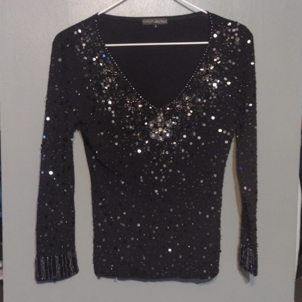 Pierri new York equipment beaded black long sleeve shirts that small holiday